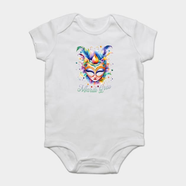Watercolor Mardi Gras Mask Baby Bodysuit by HolidayBug